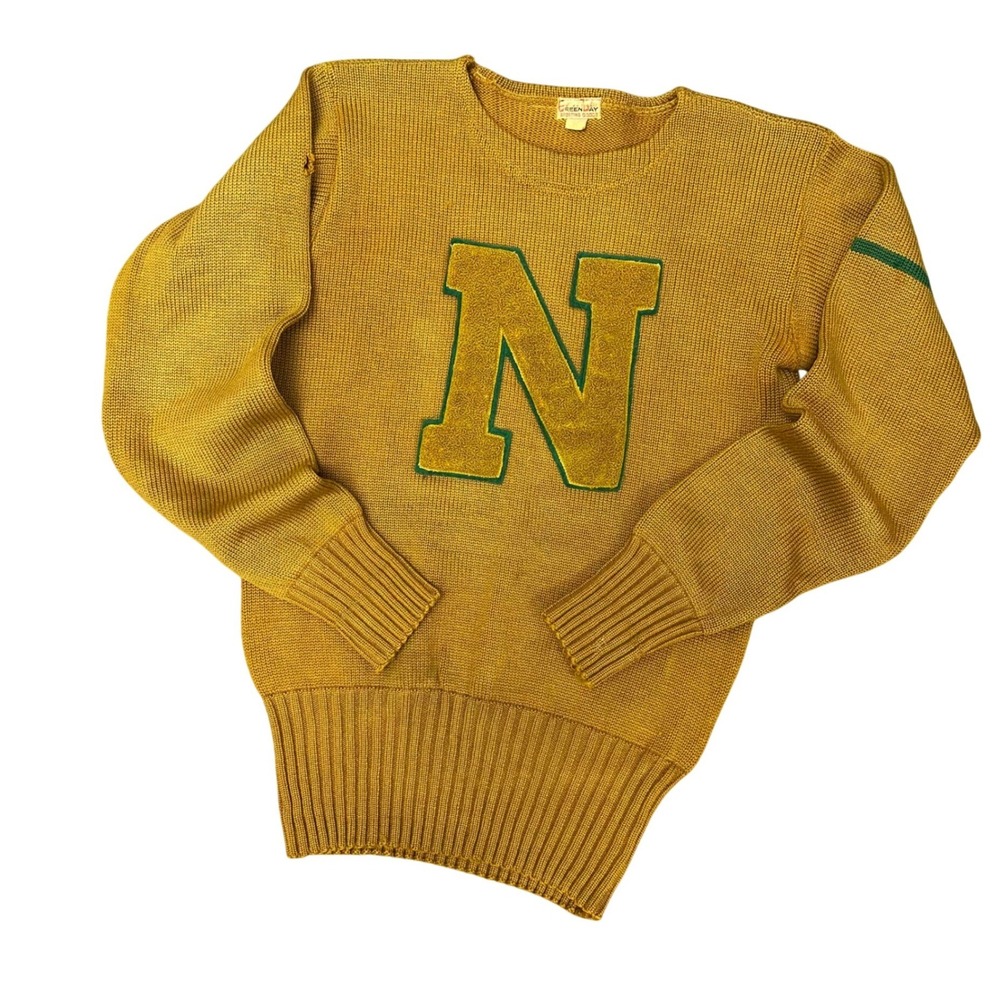Vintage 1940s Green Day Sporting‎ Good Varsity Sweater "N" Gold 42